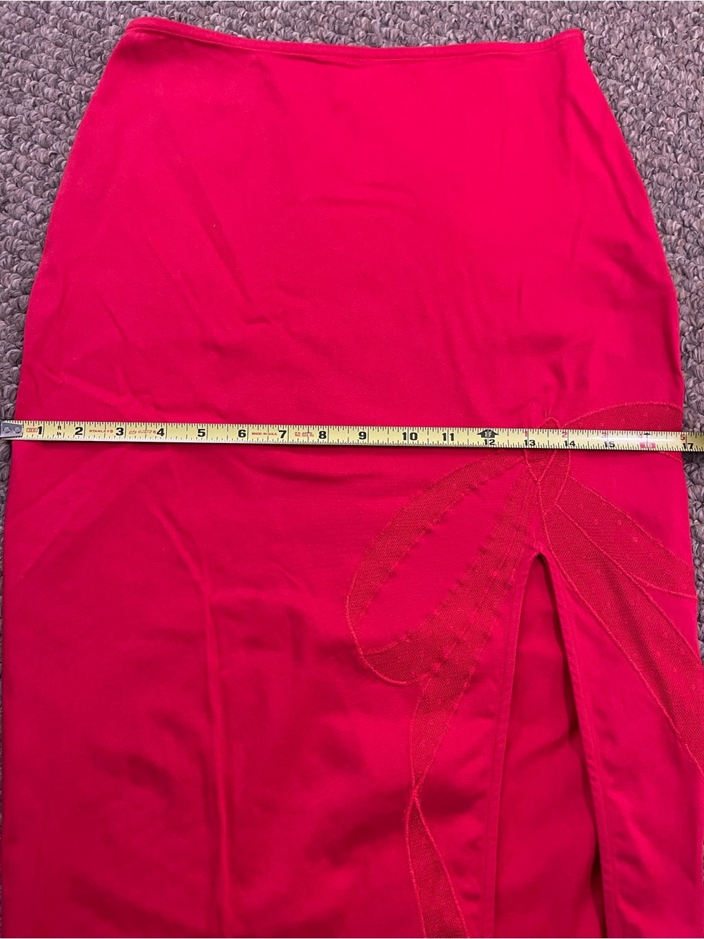 Anthropologie Maeve Red Bow Midi Pencil Skirt Embroidered Side Slit Size XS - Picture 12 of 16